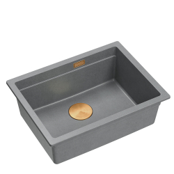 LOGAN 100 GraniteQ zlewozmywak silver stone 56x45x21,5 cm 1-komorowy podwieszany z syfonem manualnym miedziany