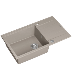 QUADRON EVAN 136 XL GraniteQ zlewozmywak z syfonem Push To Open 1-komorowy z/o (860x500x210; kom. 420x490) soft taupe / elementy stalowe