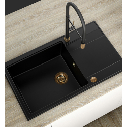 QUADRON EVAN 136 XL GraniteQ zlewozmywak z syfonem Push To Open 1-komorowy z/o (860x500x210; kom. 420x490) soft taupe / elementy stalowe