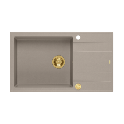QUADRON EVAN 136 XL GraniteQ zlewozmywak z syfonem Push To Open 1-komorowy z/o (860x500x210; kom. 420x490) soft taupe / elementy złote