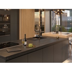 OWEN 111 GraniteQ zlewozmywak z syfonem Push 2 Open 1-komorowy z/o (760x500x215; kom. 330x430) snow white / elementy miedziane