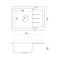 ART JOHNNY 116 (60x44x18,5) GraniteQ Art Copper Black Pearl z syfonem manualnym, baterią Maggie PVD i dozownikiem - czarny opalizacja miedziana