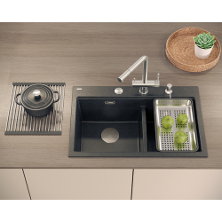 MARC 120 WORKSTATION GraniteQ zlewozmywak 2-komorowy 760*500*235 mm black diamond + syfon push to open + dozownik stal szcz.+ wkładka ociekowa+ Qmata