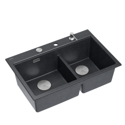 MARC 120 WORKSTATION GraniteQ zlewozmywak 2-komorowy 760*500*235 mm black diamond + syfon push to open + dozownik stal szcz.+ wkładka ociekowa+ Qmata