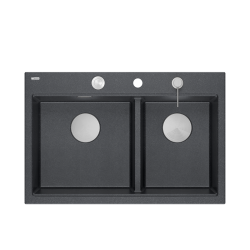 MARC 120 WORKSTATION GraniteQ zlewozmywak 2-komorowy 760*500*235 mm black diamond + syfon push to open + dozownik stal szcz.+ wkładka ociekowa+ Qmata