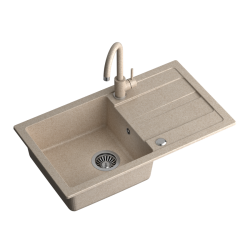 GO- MAX BEŻOWY zlewozmywak granitowy 1-k z/o (77x44x17,5) + bateria w kolorze + syfon manualny z zaślepką