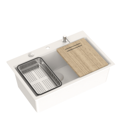 QUADRON BENEDICT Zlewozmywak wpuszczany 1-komorowy z akcesoriami | Workstation GraniteQ HardRock kolor: Alabaster | Wymiary: 76cm x 50cm x 23,5cm | Mi