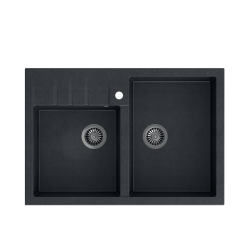 Quadron | BILL 120 | granitowy zlewozmywak kuchenny CZARNY METALIK + STAL | wymiary: 90 x 62 x 20,5 cm | 2-komorowy nakładany na szafkę | podbudowa sz