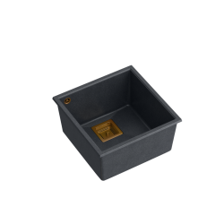 QUADRON DAVID 40 GraniteQ zlewozmywak black diamond 42x42x22,5 cm 1-komorowy b/o komora podwieszana kwadratowy odpływ + syfon manualny miedź save spac