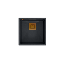 QUADRON DAVID 40 GraniteQ zlewozmywak black diamond 42x42x22,5 cm 1-komorowy b/o komora podwieszana kwadratowy odpływ + syfon manualny miedź save spac
