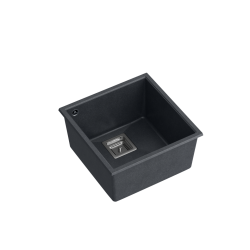 QUADRON DAVID 40 GraniteQ zlewozmywak black diamond 42x42x22,5 cm 1-komorowy b/o komora podwieszana kwadratowy odpływ + syfon manualny stal szczotkowa