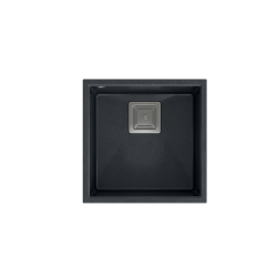 QUADRON DAVID 40 GraniteQ zlewozmywak black diamond 42x42x22,5 cm 1-komorowy b/o komora podwieszana kwadratowy odpływ + syfon manualny stal szczotkowa