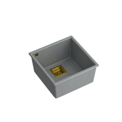 QUADRON DAVID 40 GraniteQ zlewozmywak silver stone 42x42x22,5 cm 1-komorowy b/o komora podwieszana kwadratowy odpływ + syfon manualny złoty save space
