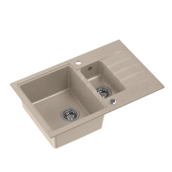 QUADRON PETER 156 GraniteQ zlewozmywak granitowy river sand (beżowy) 1,5-komorowy z/o (78x50x20) z syfonem i zaślepką