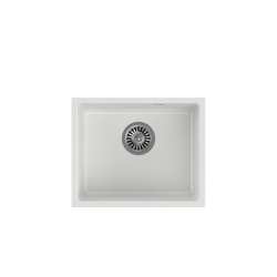 QUADRON ALEC 40 GraniteQ zlewozmywak snow white 46x37,5x20,5 cm 1-komorowy b/o komora podwieszana okrągły odpływ + syfon manualny stal szczotkowana +