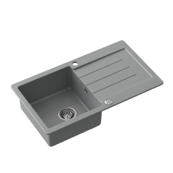 QUADRON JOHNNY 111 GraniteQ zlewozmywak granitowy silver stone 1-komorowy z/o (77x44x18,5), z syfonem i zaślepką stal szlachetna