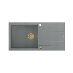 QUADRON EVAN 146 XL GraniteQ zlewozmywak z syfonem Push 2 Open 1-komorowy z/o (1000x500x210; kom. 420x480) silver stone / elementy złote