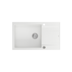 QUADRON EVAN 136 XL GraniteQ zlewozmywak z syfonem Push To Open 1-komorowy z/o (860x500x210; kom. 420x490) snow white / elementy stalowe