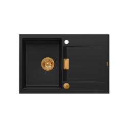 OWEN 111 GraniteQ zlewozmywak z syfonem Push 2 Open 1-komorowy z/o (760x500x215; kom. 330x430) pure carbon / elementy miedziane