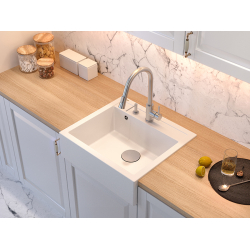 QUADRON BILL 110 GRANITEQ zlewozmywak wpuszczany 1-komorowy 595x540x205 mm, snow white / elementy miedziane