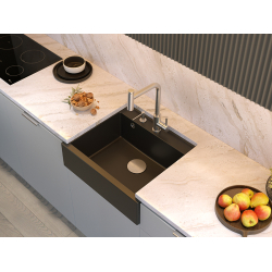 QUADRON BILL 110 GRANITEQ zlewozmywak wpuszczany 1-komorowy 595x540x205 mm, snow white / elementy miedziane