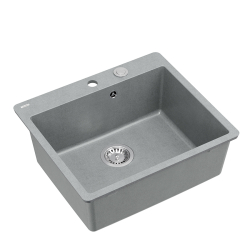 QUADRON | MORGAN 110 FM PRODUKT NA ZAMÓWIENIE | granitowy zlewozmywak kuchenny SZARY + STAL | wymiary: 56,5 x 49,5 x 21,6 cm | 1-komorowy na równi w b