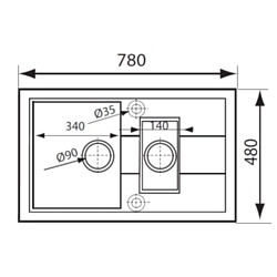 Zlewozmywak Pyramis CODAR (78x48) 1 1/2B 1D czarny 070042301
